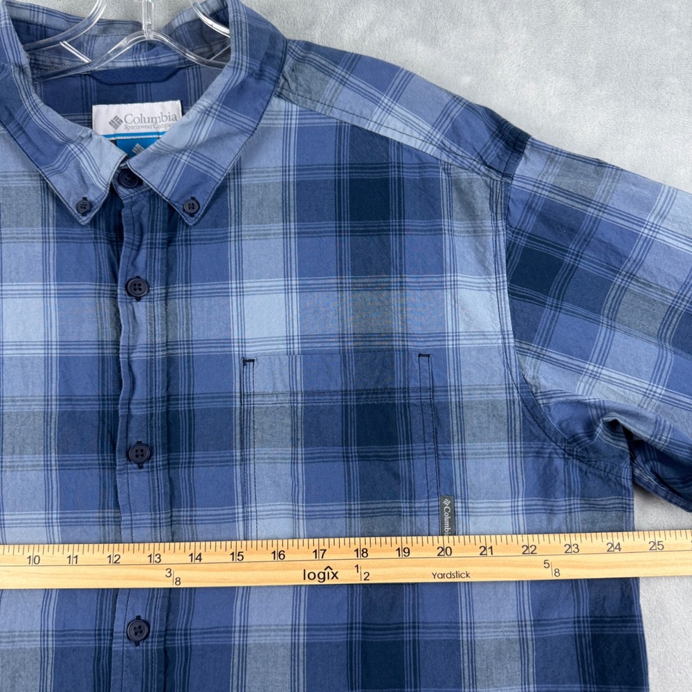 Columbia Mens 100% Cotton Plaid Long Sleeve Button Up Shirt Blue Grey Size XL - Picture 7 of 8